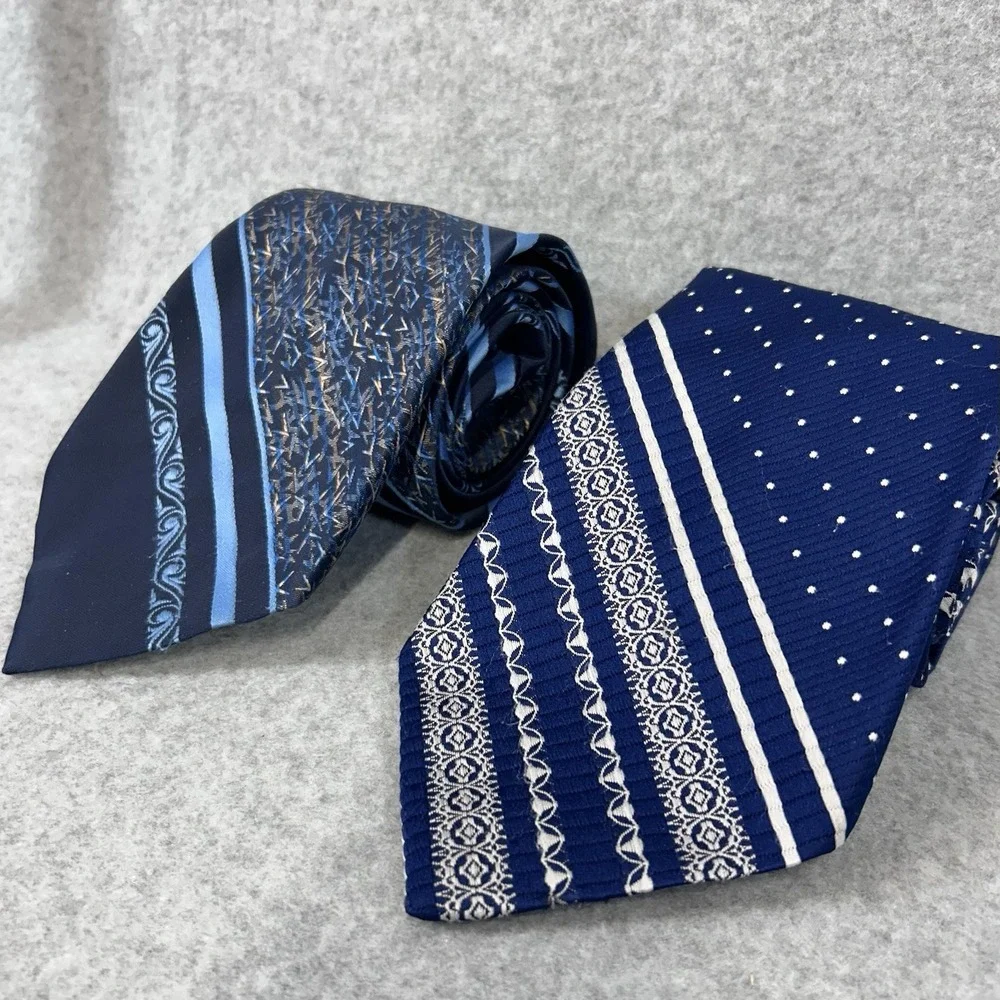 Vintage Montgomery Ward WARD Mens Neck Tie Lot Blue Striped & Polka Dot Retro